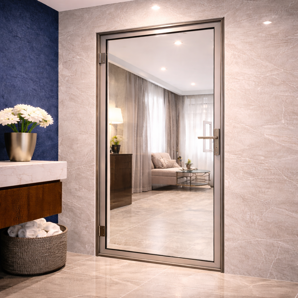 Modern aluminium framed glass door for residential interiors in Delhi NCR
