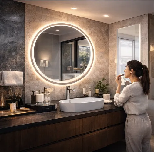 LED mirrors for bathrooms: round backlit mirror