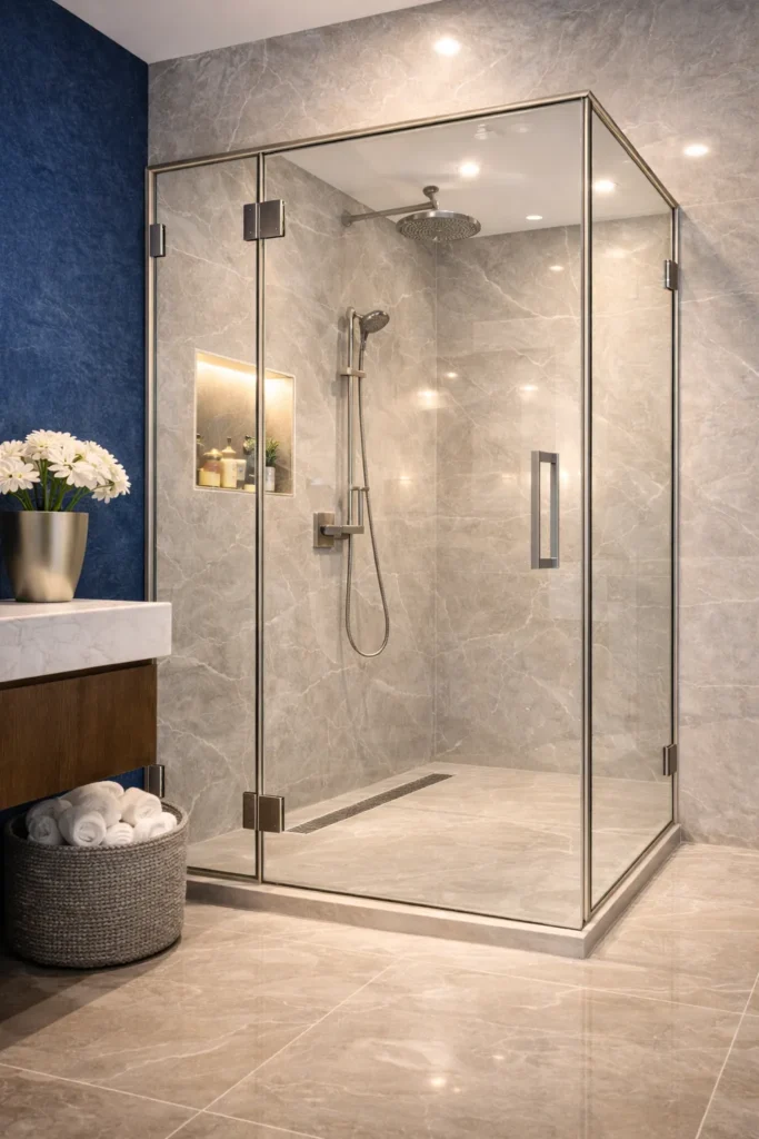Frameless toughened glass shower enclosure